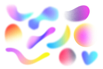 Shape with gradient. Circle with grain noise texture, vector watercolor holographic blur. Abstract color gradient blend mesh of neon colors
