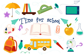 Set of school elements. Back to school. For your designArt & Illustration