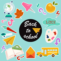 School set of stickers. Set of school elements. Back to school. For your design