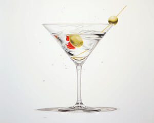 Glass martini glass with olives lemon refreshing alcohol cocktail aperitif