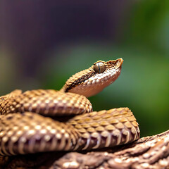A Pit Viper rests silently, coiled and ready, waiting for its prey to approach