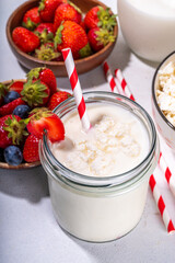 Cottage cheese milkshake, high-protein non protein powder, yogurt based drink with curd