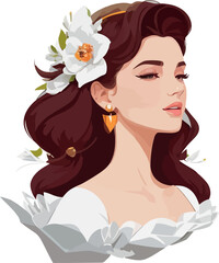 beautiful woman vector illustration is a lovely way to showcase the beauty and diversity of women. illustration features a woman with long hair, big eyes, and a smile, wearing a floral dress earring