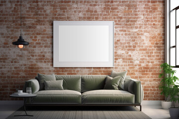  Living room design, poster on brick wall