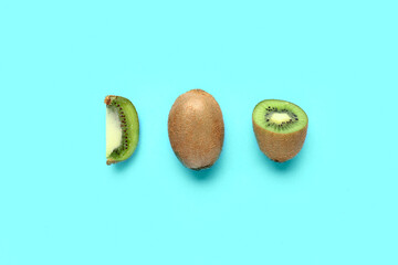 Fresh kiwi on turquoise background