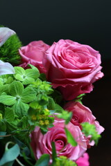 Portrait of a single pink rose in a bouquet