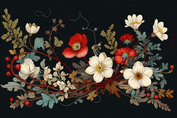 Illustration of flowers and leaves