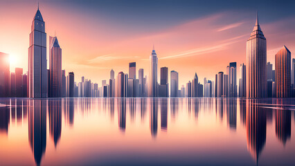 Fototapeta premium city skyline at sunset