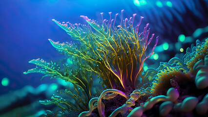 coral reef in a blue deep