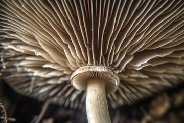 Abstract boletus mushroom. Big fungus with mushroom plates close up image. - obrazy, fototapety, plakaty