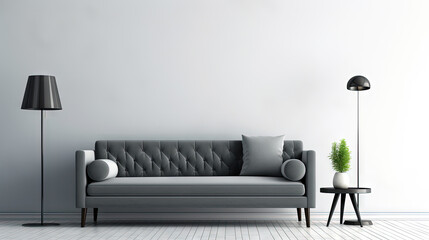 Interior with sofa in modern design. Wide couch in the contemporary room.