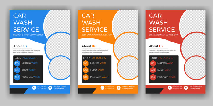 modern car wash car detailing and rental flyer, car service, and price list flyer, automobile car service flyer