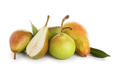 Fresh ripe pears isolated on white background