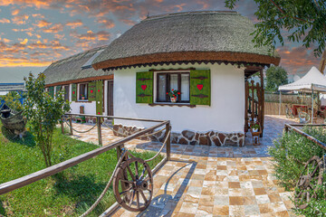 Peasant house with decorations typical of the Lipovan ethnic group in Romania, Murighiol, Danube Delta area