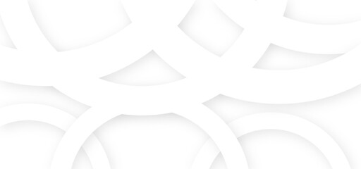 Abstract geometric background with white geometric circles. Modern minimal and clean white background with realistic circle shape . Vector banner design. Creative white background.