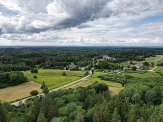 Fototapeta na wymiar Aerial view of Haanja village next to Suure Munamae in Estonia