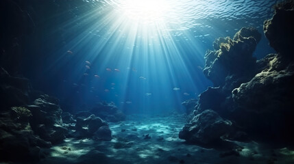 Naklejka na ściany i meble Underwater view of the sea. Underwater world.