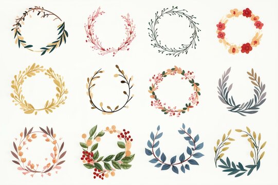 Elegant Floral Wreaths in Beige Tones, Generative AI