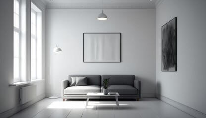 Fototapeta na wymiar Empty living room white simple blank wall simple decor Generative Ai