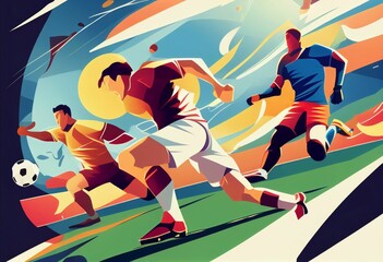Illustration of football players are competing on the field Created with Generative AI technology.
