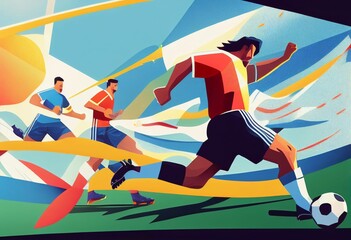 Illustration of football players are competing on the field Created with Generative AI technology.