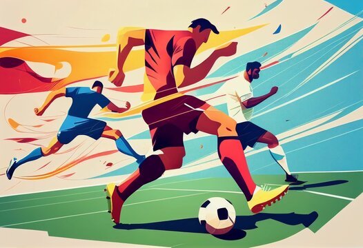 Illustration of football players are competing on the field Created with Generative AI technology.