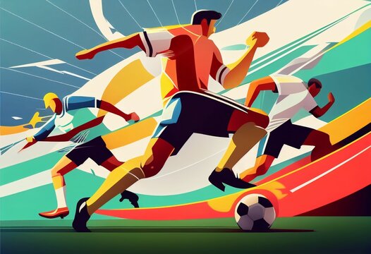 Illustration of football players are competing on the field Created with Generative AI technology.