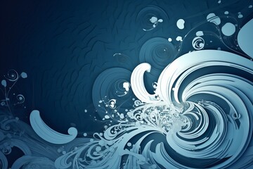 Illustration of a vibrant blue and white abstract background with swirling patterns and bubbles, created by generative AI