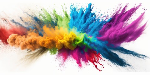 A colorful explosion of colored powder on a white background