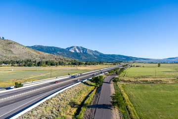Aerial view of Mt. Rose, Slide Mountain near Interstate 580 in Washoe Valley looking north towards Reno from Carson City, Nevada. 