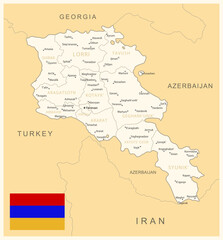 Armenia - detailed map with administrative divisions and country flag.