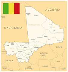 Mali - detailed map with administrative divisions and country flag.