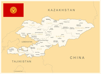 Fototapeta na wymiar Kyrgyzstan - detailed map with administrative divisions and country flag.