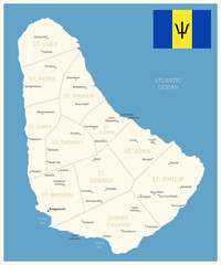 Barbados - detailed map with administrative divisions and country flag.