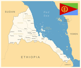 Eritrea - detailed map with administrative divisions and country flag.