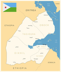 Djibouti - detailed map with administrative divisions and country flag.