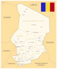 Chad - detailed map with administrative divisions and country flag. - obrazy, fototapety, plakaty