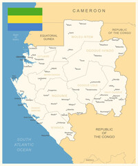 Gabon - detailed map with administrative divisions and country flag.