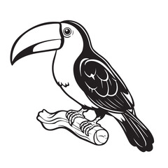 Fototapeta premium Toucan bird in cartoon doodle style. 2 cut vector illustration in logo, icon style. Black and white