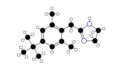 xylometazoline molecule, structural chemical formula, ball-and-stick model, isolated image vasoconstrictors
