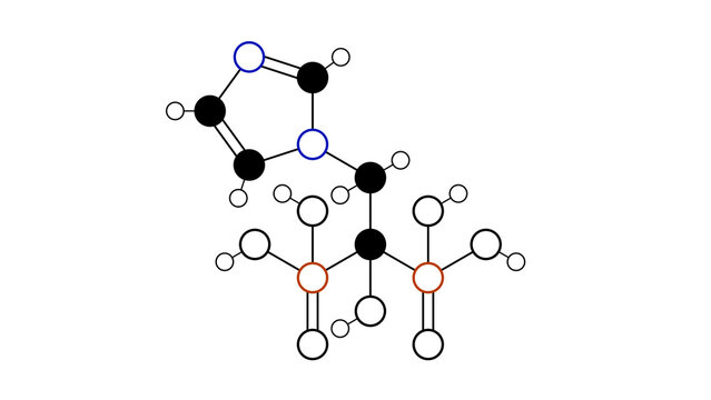 zoledronic acid molecule, structural chemical formula, ball-and-stick model, isolated image zoledronate
