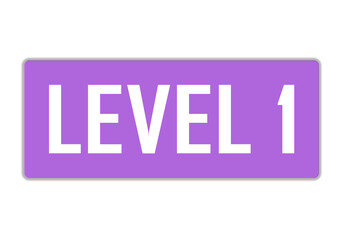 Level 1 sign in purple color isolated on white background, 3d illustration.

