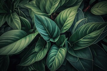 A painting of green leaves on a black background