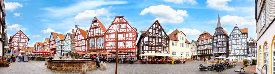 Panaorama of the market place (Marktplatz) in Fritzar, Germany