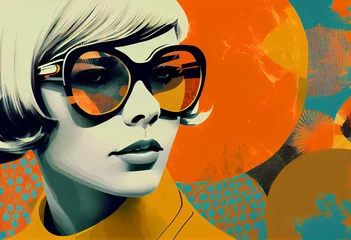 Poster Pop art poster, vintage style creative potrait of young woman. Generative AI © marcin jucha