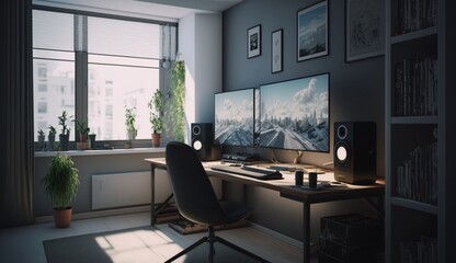 minimalistic office room for people in their mid 20s Generative Ai
