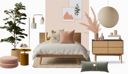 Minimalist objects decorating a furniture in bedroom Generative Ai