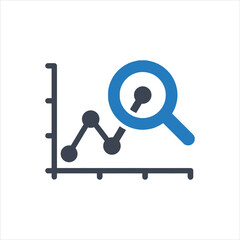 Magnifying glass analyzing data icon