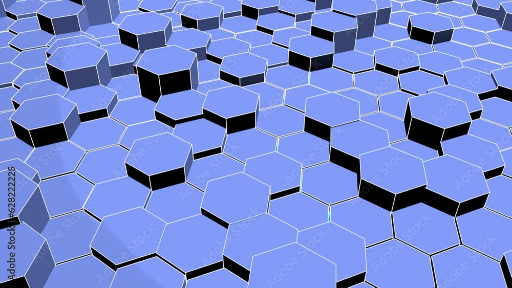 Poster abstract background of blue hexagons. screensaver for intro. 3d rendering animation.