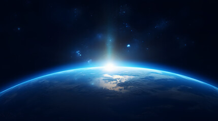 Obraz na płótnie Canvas blue sunrise, view of earth from space